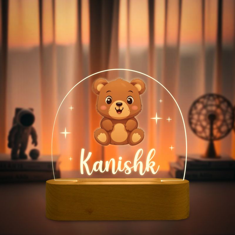 Personalized Cute Teddy Led Lamp Customized with Name Birthday Return Gift Kids Room Decor Light Gift for Girls and Boys Valentine's Day Gift Items Warm White Light
